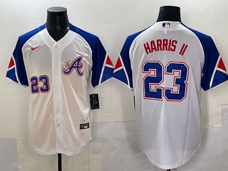 Men 2025 Atlanta Braves #23 Harris ii White blue City Edition Nike MLB Jersey style 1->atlanta braves->MLB Jersey